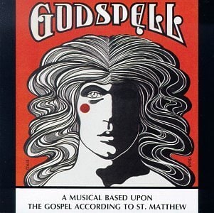 Godspell playbill drawing of a person with wavy hair