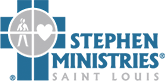 Logo for Stephen Ministries. A blue cross with an outline of a person next to a heart.