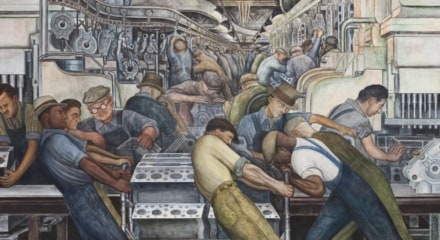 painting of workers in a facotry