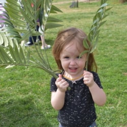 Small child waving palm branches