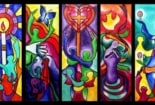 Multicolored panels of Pentecost