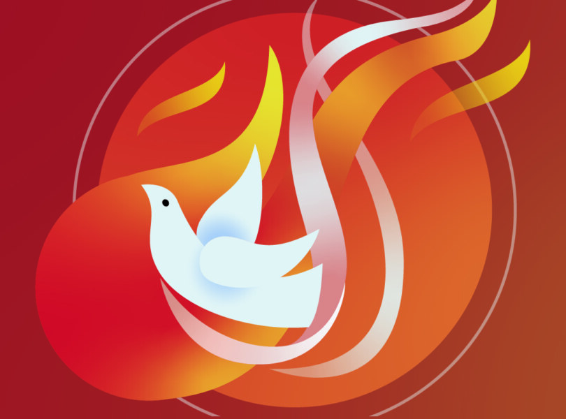 Dove encircled by flames and wind